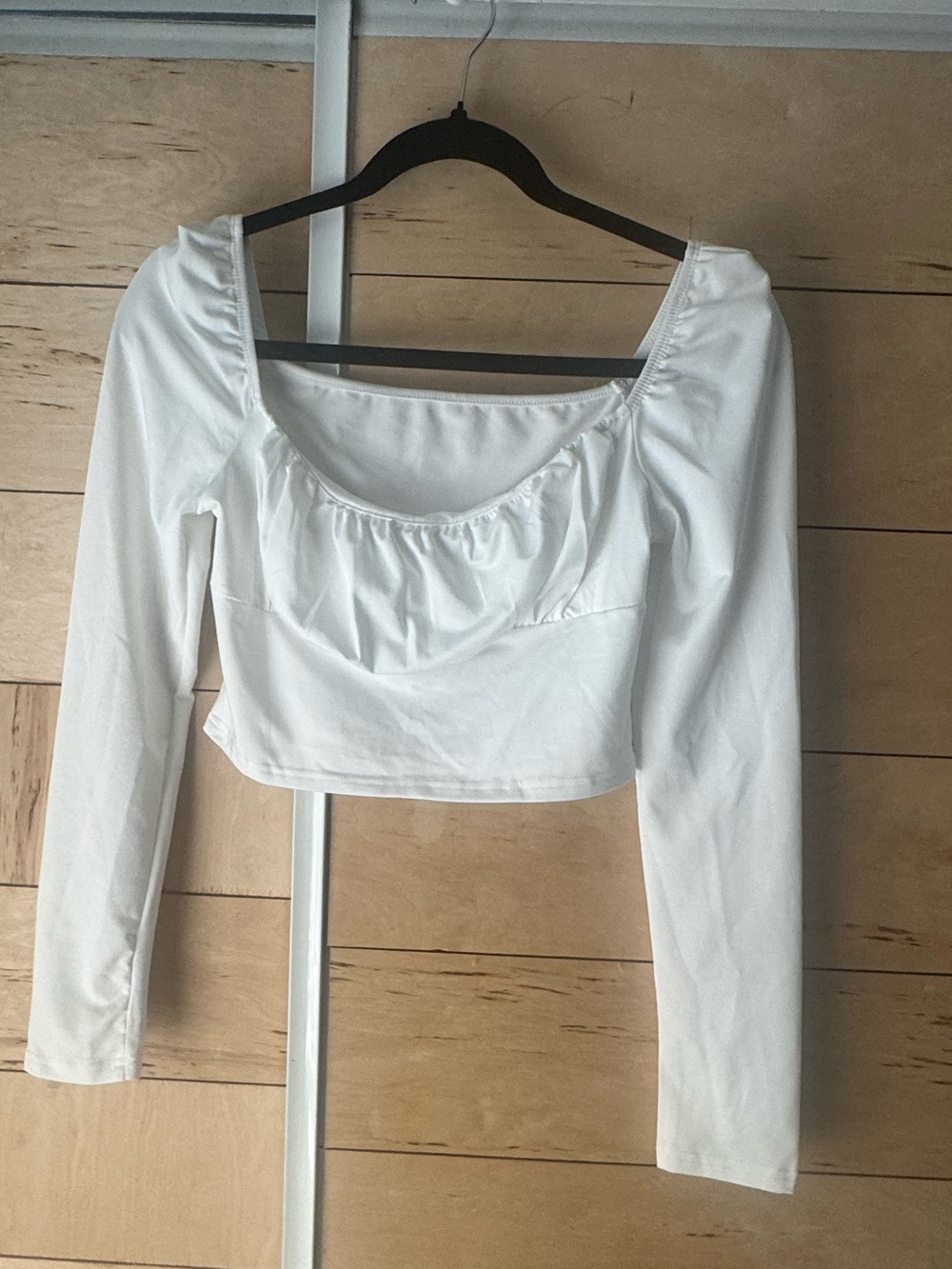 White Long-Sleeve Ruched Crop Top